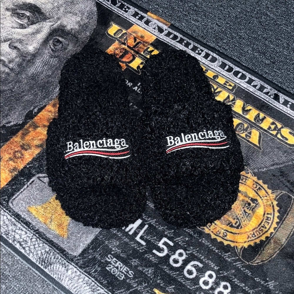 Balenciaga Black Textured Slippers